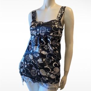 Vintage Y2K Sleeveless Floral Print Satin Tank Top Sz L